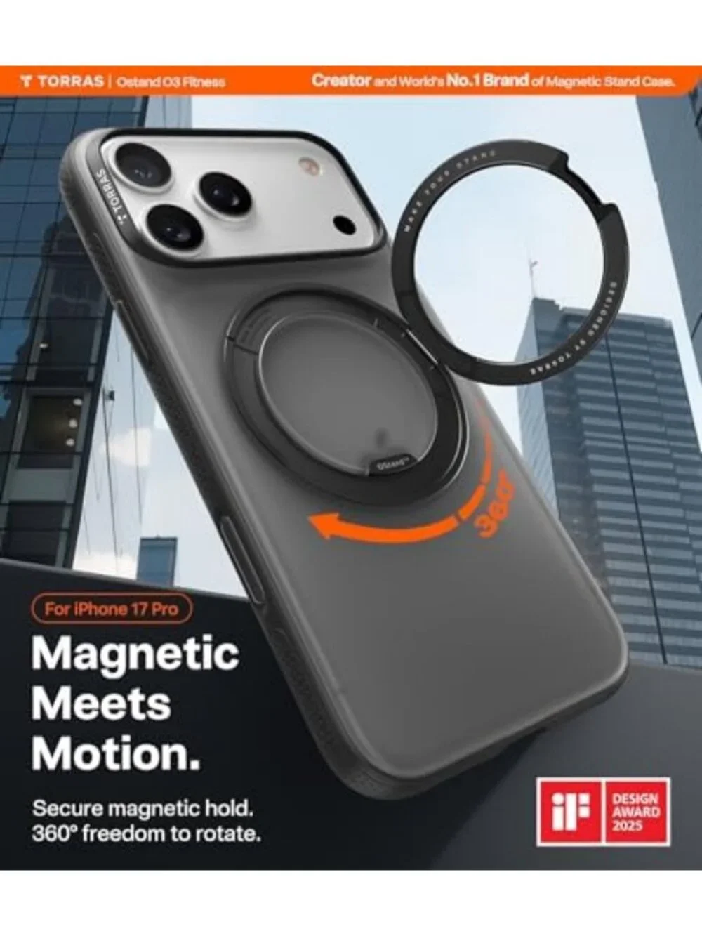 360 Magnetic Stand Case for iPhone 17 Pro - Obsidian Black, Durable & Stylish
